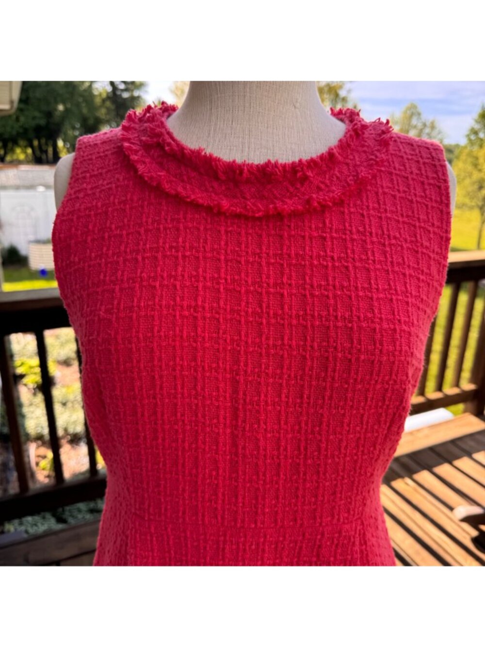 Kate Spade Womens Sleeveless Textured Coral Terri Tweed Dress 12 Cotton Fringe - Picture 12 of 15